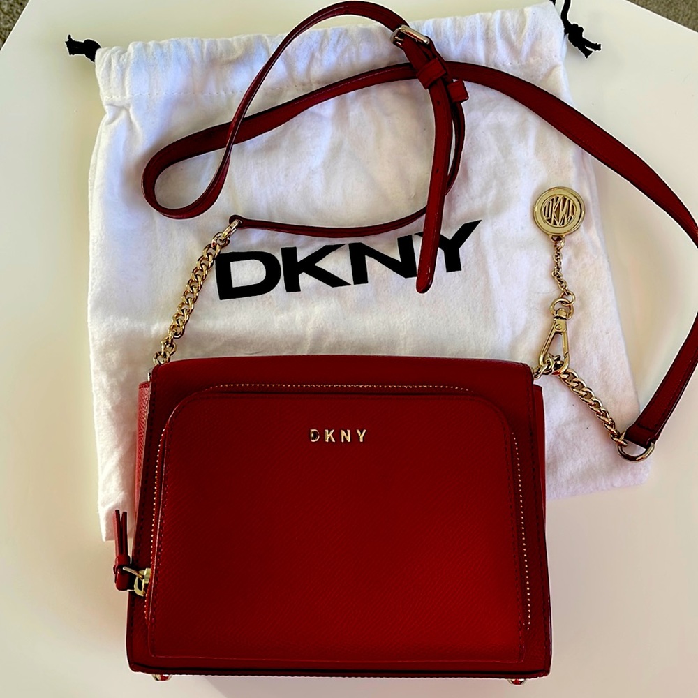 Lather crossbody bag by DKNY, color- bordo